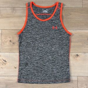 Under Armour Men’s Tech Tank Heathered Gray and Neon Orange Tank Top Heat Gear